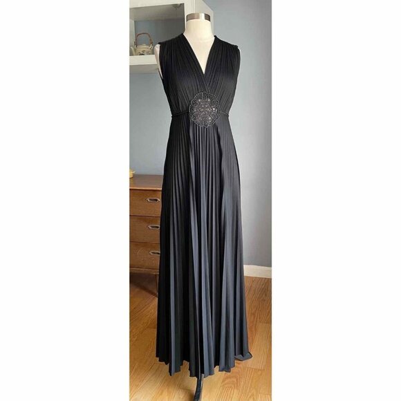 Vtg 70s Jody T Of California Grecian Disco Maxi Dress Size S/M Accordion Pleat - Picture 1 of 8